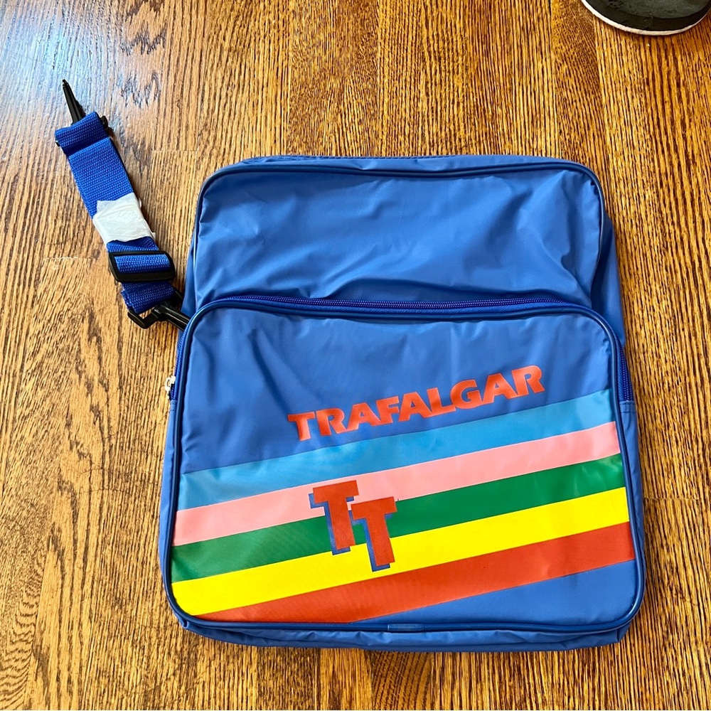 Vintage 90s Trafalgar Messenger/shoulder Bag Blue with Retro Rainbow Design NWOT